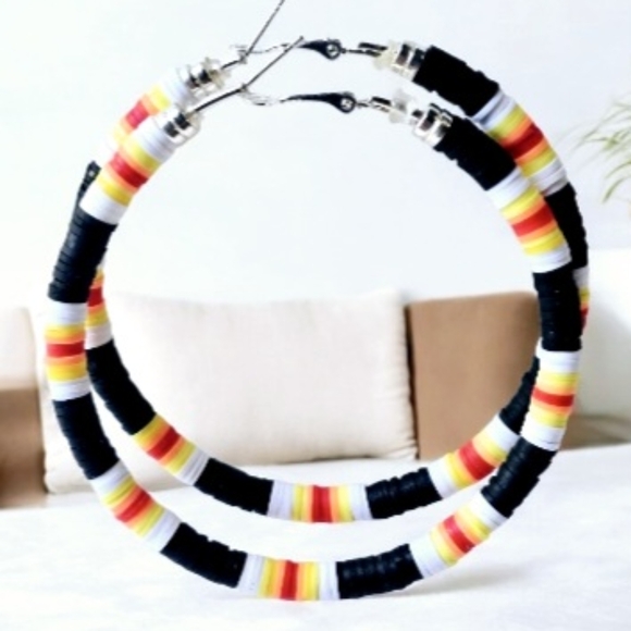 Rasta hoop earrings, African Heishi earrings, Large hoop earrings, African earri - Picture 4 of 4